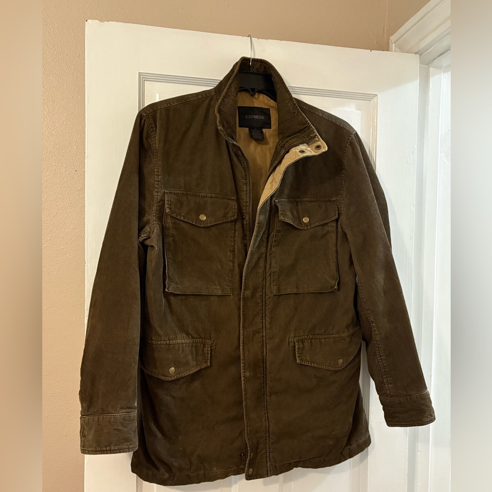 Express Men's Brown Corduroy Military Jacket